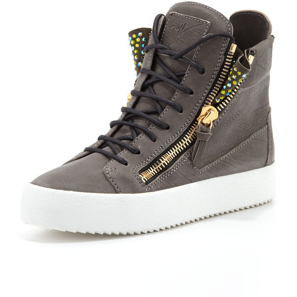 polyvore — Women’s High-Top Crystal Zip Sneaker, Gray