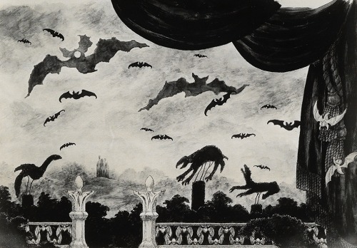 magictransistor:Edward Gorey scenic designs, invitations and conceptual art for Bram Stoker’s Dracul