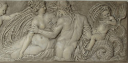 ganymedesrocks:A marble carving seemingly representing Amphitrite, Poseidon and Triton