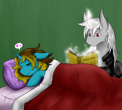 asksweetdisaster:ask-ash-in-equestria:Storm: Its not what it looks like…(Art By: theponywithnoponyname )    Sweet: *confused and flustered noises* Bu..wha…what were you doing leaning over me like that?! D//x  Meeps! X3