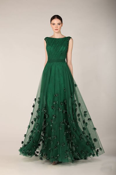 Green prom dress with sleeves