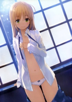 ecchineta:  fate/stay night no bra open shirt