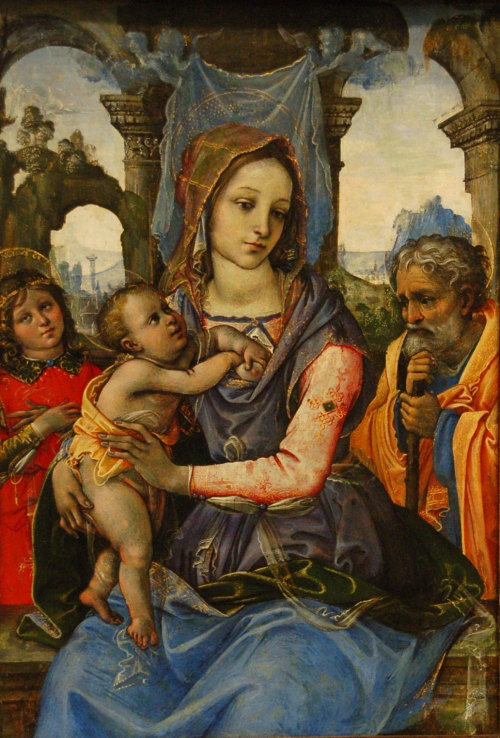 Madonna and Child with St. Joseph and an Angel (). Raffaellino del Garbo. Currently located at the M