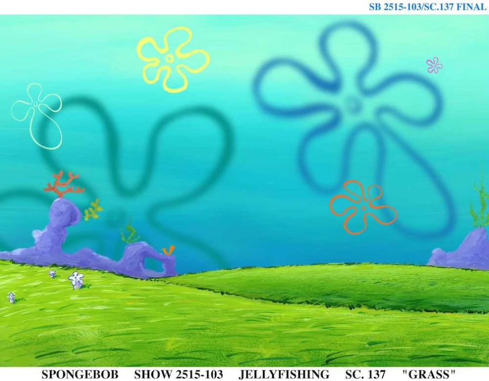 SpongeBob Production Art — Jellyfish fields paintings (day and