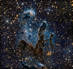 boundless-science:  Unfortunately observations made by the Spritzer telescope in 2007 indicate that “the pillars of creation” were destroyed in a supernova about 6000 years ago; but the light from the new nebula won’t reach us for approximately