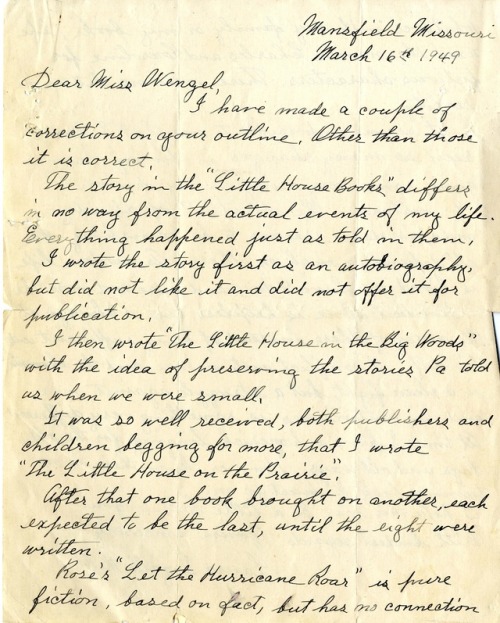 Selection from a small cache of letters in our collection written by Laura Ingalls Wilder between 19