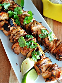in-my-mouth:  Honey-lime chicken skewers