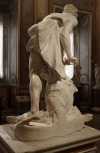m1male2:David by Gian Lorenzo Bernini (1598-1680) one of the greatest baroque geniuses of his time.  Made in marble, the sculpture dates from 1623-24.  The work was commissioned by Cardinal Scipione Borghese, one of the sculptor’s patron and is