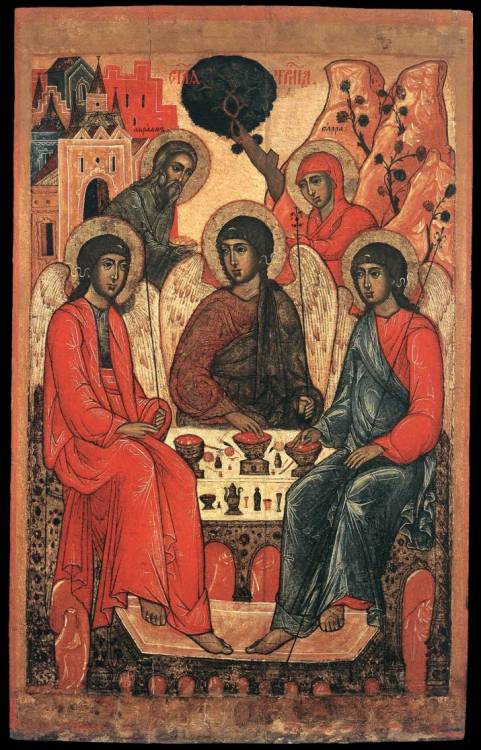 centuriespast: UNKNOWN ICON PAINTER, Russian The Holy Trinity 1690-1710 Egg tempera on wood, 111 x 7