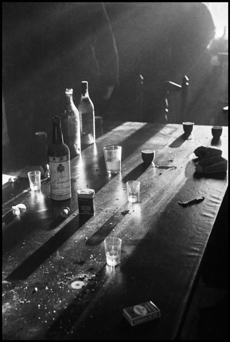 “David Seymour
SPAIN. Basque region. January, 1937. Bottles and glasses on a table
”