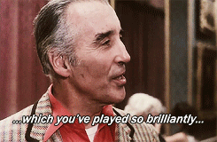 brideofdracu1a:  @ everyone: the movie is called House of the Long Shadows (which you can watch here) and that’s peter cushing in the background of the third gif (if that sweetens the deal any)