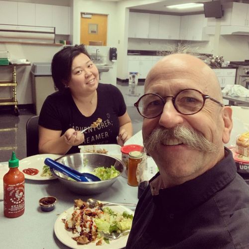 Today’s #moustache enjoys a #finemeal in the food lab with @rainingsprinkles #todaysmoustache #musta
