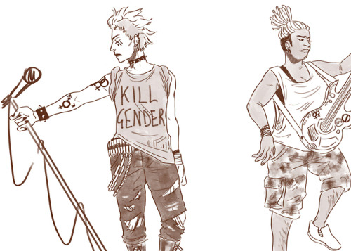 siriurei:anyway. i was pissed off so i sketched a punk/metal band of butches.