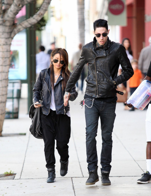 celebstarlets:  11/15/13 - Brenda Song + Trace Cyrus shopping in Beverly Hills.