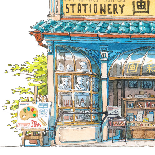 The series of new watercolor paintings of storefronts is growing quite pleasantly. Based on some of 