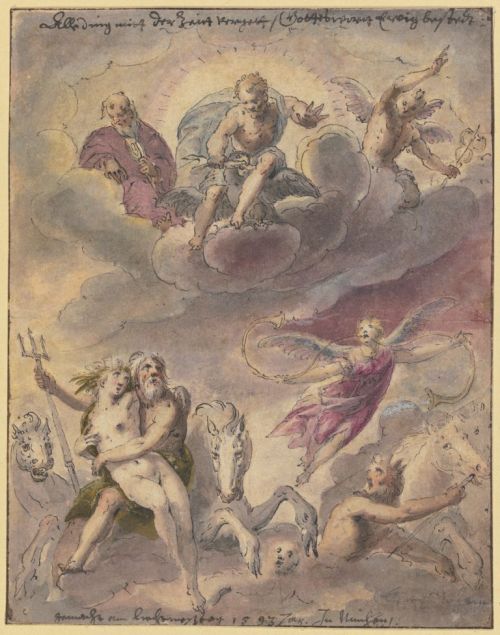 hildegardavon:Georg Beham, ca.1568-1604Neptune and Amphitrite with sea Gods, 1593, watercolours, 18.