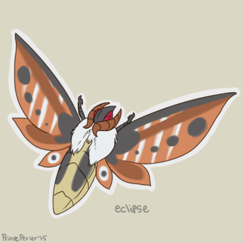 prinxeperier: Pokemon variants: Volcarona, the Sun Pokemon. Lunar-type is based on Luna moths, Rosy Nova-type is based on Rosy Maple Moths, and Eclipse-type is based on White-Lined Sphinx Moths.  (P.S. I love moths.) 
