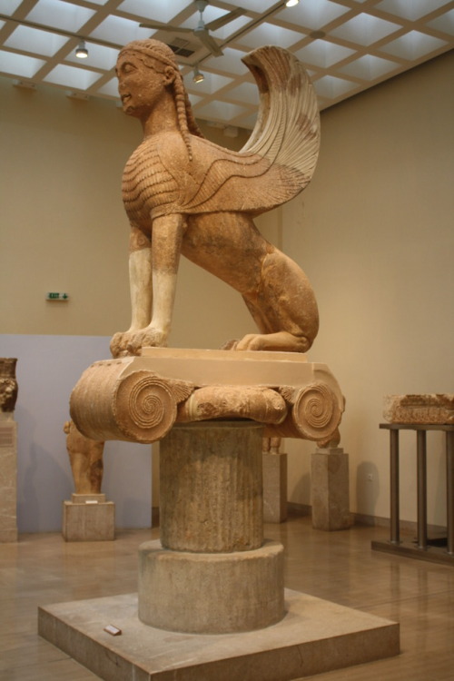 classicalmonuments:Sphinx of the NaxiansDelphi, Greece560 BCE12.5 M high total, Sphinx alone 2.2 MIo