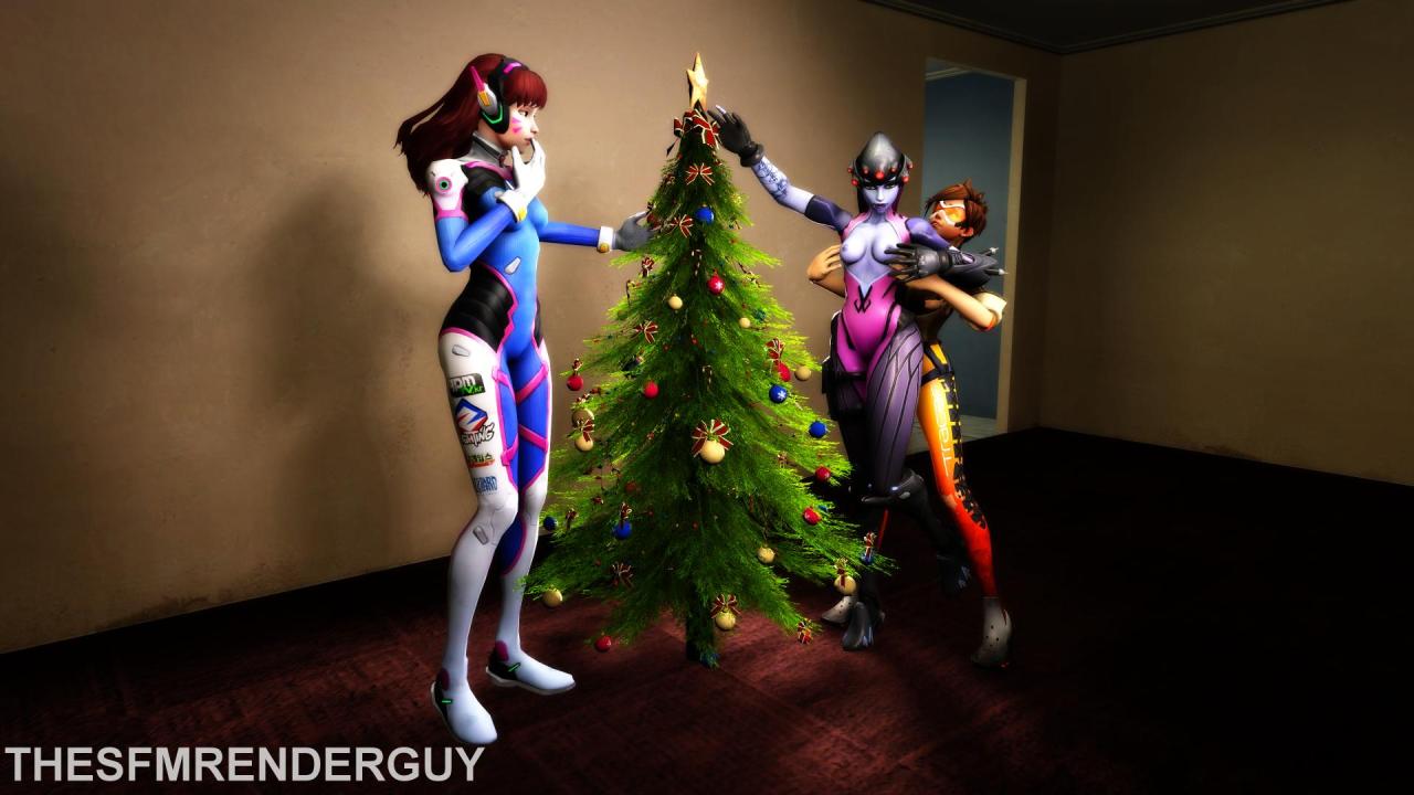 thesfmrenderguy:  Overwatch girls dressing a Christmas tree (Christmas special set)