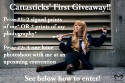 cattasticks:  I honestly never planned to have a giveaway before, but due to my recent lack of spirits I felt like doing something to give back to everyone who has ever cheered me on and supported this crazy hobby of mine! I’m really blessed to have
