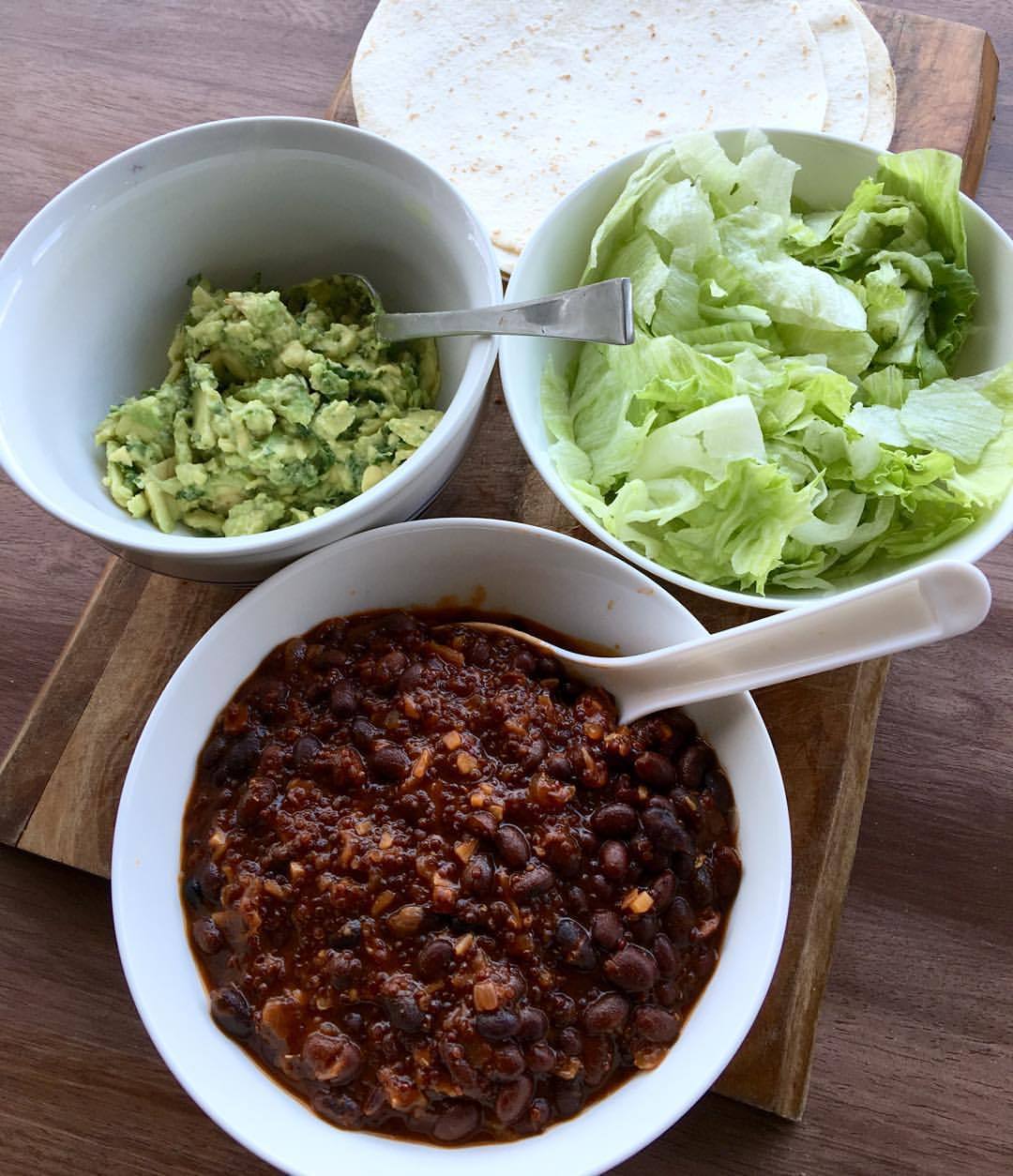 vanessaprosser:  Home made veggie tacos with avo smash &amp; iceberg lettuce