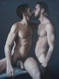 toddyeager:  &lsquo;Bryan Kissing Friend&rsquo; 9”x12” Oil on panel 2013 