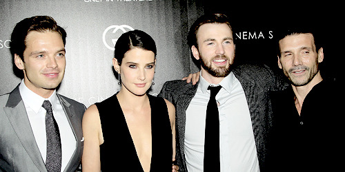 weheartchrisevans:  Sebastian Stan, Cobie Smulders, Chris Evans &amp; Frank Grillo @ screening o