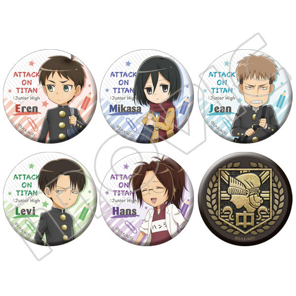 Pre-orders for Shingeki! Kyojin Chuugakkou character buttons and Eren and Levi mini