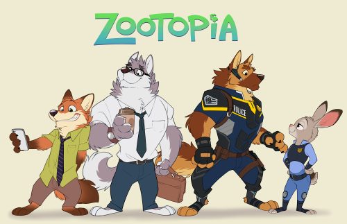 takemotoarashi:  [Doodle] What if my Mr. Wolf and Officer Benson meet the Nick and Judy in Zootopia…