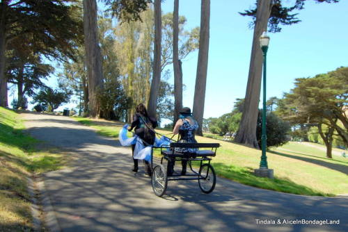 mistressaliceinbondageland:Public pony play in kinky San Francisco with Tinadala and Mistress Alice… this was SO MUCH FUN and the tourists loved it! More movies putting FUN back into FemDom at http://www.aliceinbondageland.com