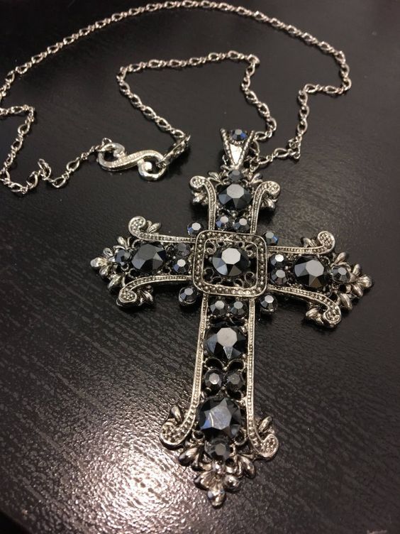 Aesthetic Gothic Cross Necklace Gothic Jewelry Rose Cross Goth Large Cross Necklace Grunge Gothic Necklace Silver Cross Witch Emo