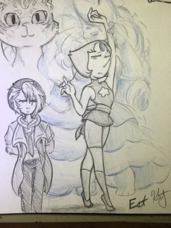 skye-likes-to-fly:Eet By~Skye Just a Pearl sketch inspired by Regina Spektor’s song Eet with a baby Jiwoo judging her from the corner