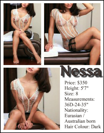 Explore the world of Nessa, a bright charismatic Aussie Eurasian escort who is very young and loves spend some quality discreet moments with elite customers and posh females. Nessa is a naturally pretty looking gorgeous diva who intends to satisfy her