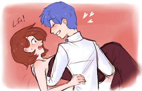   at birthday party for mei-chan a rarely drunk bowtie kaito lifts his honeybunch
