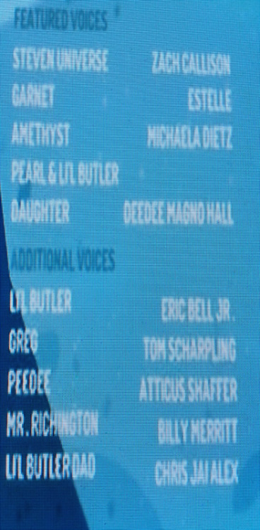 Here’s the credits to “Maximum Capacity”, in case anyone was wondering how I knew the Lil’ Butler daughter was voiced by Pearl.The other’ VAs are:Lil’ Butler - Eric Bell, Jr.Mr. Richington - Billy Merritt (he’s