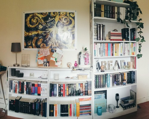 colourmyworld:I was asked to do a bookshelf tour, so here it is! There is a book missing in the 5th picture. 