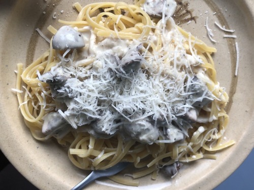 Linguini mushroom alfredo made from scratch with real parmigiano reggiano. SO WORTH IT