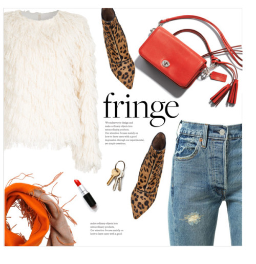 Fringed sweater by magdafunk featuring leopard boots ❤ liked on PolyvoreGoen J embellished top, &pou