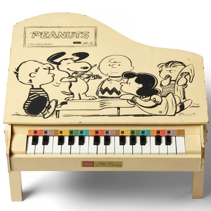 (Twitter post from the official Charles M. Schulz Museum twitter account):
*From the Collection* We think Schroeder would approve of this toy piano which dates to the mid-late 1960s. The top of the piano features (surprise!) Schroeder playing his...