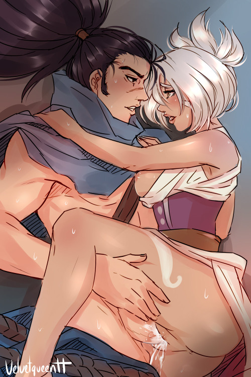 velvetqueenh:  LOL - YasuoXRiven colored sketchPatreon request pledge 30