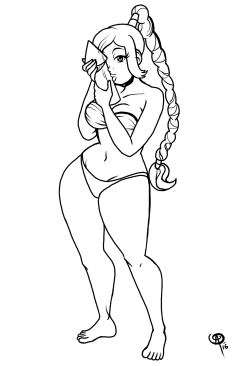 chillguydraws:    Commission lineart for LoudNoises on DA for Ty Lee in bikini kissing an unlit fireworks rocket.     ;‘9