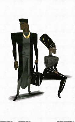 jose-cafe:  sandboxsimba:  maximagination:  Worked up this illustration of a couple I saw on the train a few weeks back… I embellished a little on the design; the guy didn’t have this body frame, &amp; neither wore gold, but both carried a powerful