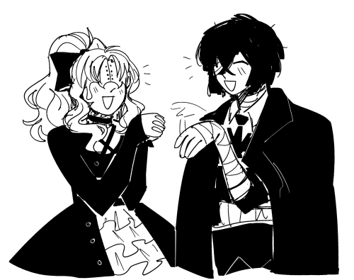 sukifoof-art:was talking to @goat-vibes about how aligura and dazai would get along cuz of their. u 