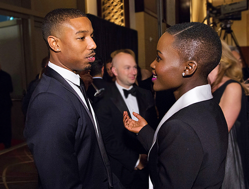 anthonymackies:Michael B. Jordan with Lupita Nyong’o and Idris Elba at Academy of Motion Picture Art