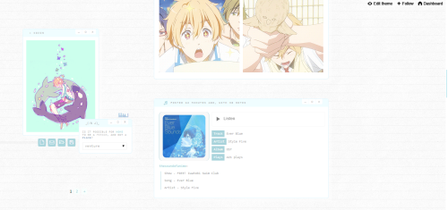 yukoki:  THEME [34] KOJIN by YUKOKI ✄ BLUE: live / static | PINK: live / static | VIEW CODE ✄ 57 colour options 8 custom links 1 column only 400px posts / 500px posts show captions option monochrome posts option infinite scrolling option fading