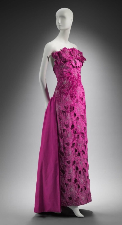 Cutwork Velvet and Satin Evening Dress, ca. 1980sDesigned by Arnold ScaasiWorn by Gayfryd Steinbergv