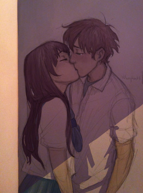 images Does Chitanda And Oreki Kiss he hesitated to answer her