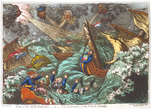 fyeah-history:End of the Irish Invasion ; — or — the Destruction of the French Armada, caricature by