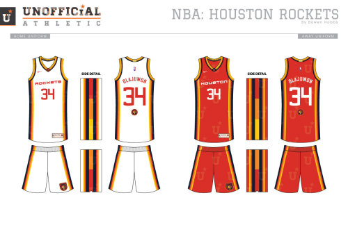 Houston RocketsMuch of the Rockets’ history has been built around a simple red and athletic gold sch