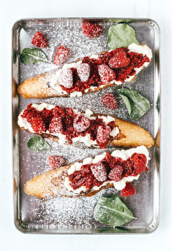 gastronomicgoodies:  Rustic French Toast with Roasted Raspberries and Almond Ricotta